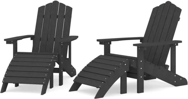 Furnicato Adirondack Gartenstuhl Set mit 2 Hockern aus HDPE in Anthrazit, B/T/H: 73 x 83 x 92 cm und Hocker B/T/H: 45 x 44 x 36 cm - Bild 1