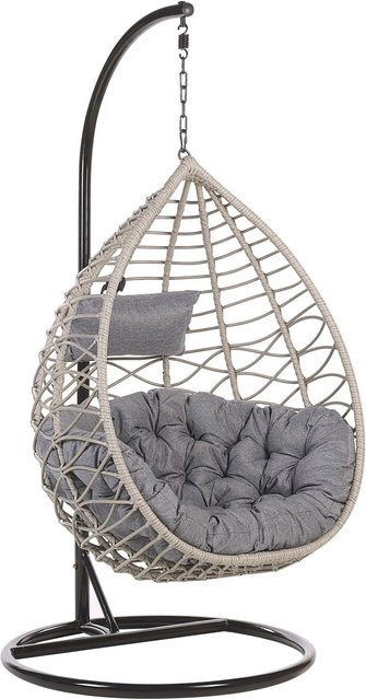 Beliani Hängesessel Egg in Grau und Schwarz mit Polyrattan und Metallgestell, B/T/H: 97 x 100 x 199 cm - Bild 1