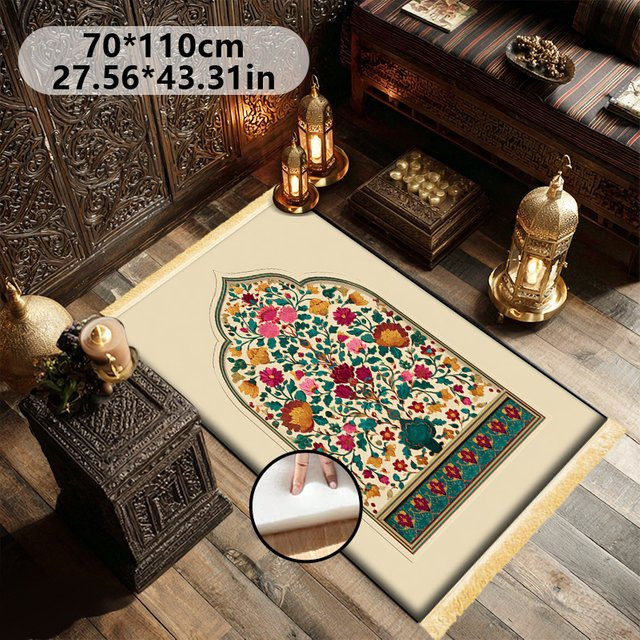 VIKAMA Arabische Gebetsmatte mit floralem Design, waschbar, Multicolour - Bild 1