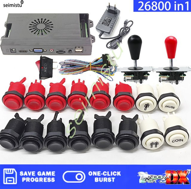 Seimistu Pandora Saga Box DX Arcade Kit mit 26800 Spielen, 8-Wege-Joystick und Mame 5 Pin Buttons für 4 Spieler, Schwarz/Weiß - Bild 1