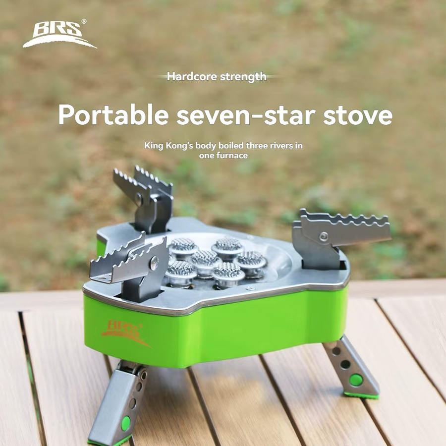 BRS Seven Star Hochleistungs-Campingkocher BRS-71A in Grün, tragbarer Outdoor-Gaskocher für Propan und Butan - Bild 1