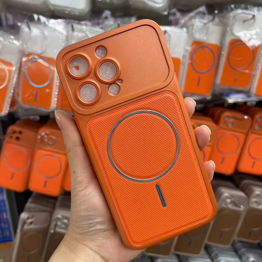 LICOERS Magnetische PU-Leder Hülle für iPhone 17 16 15 14 13 Pro Max mit MagSafe und Kameraschutz in Silver und Orange - Bild 2