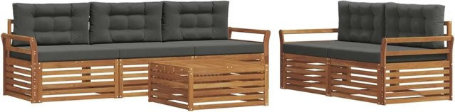vidaXL 6-tlg. Outdoor-Sofagarnitur aus Akazienholz mit Kissen in Anthrazit und Natur - Bild 1