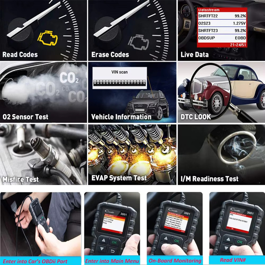 LAUNCH X431 CR3001 OBD2 Auto Diagnose Scanner in Schwarz mit Unterstützung für OBDII/EOBD und ELM327/KW850 - Bild 2