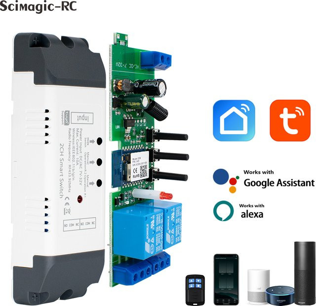 Tuya Smart WIFI Tor Automatisierung Modul mit 2-Kanal Puls Relais und RF433 Fernbedienung für DC 12V 24V sowie AC 110V 220V - Bild 1
