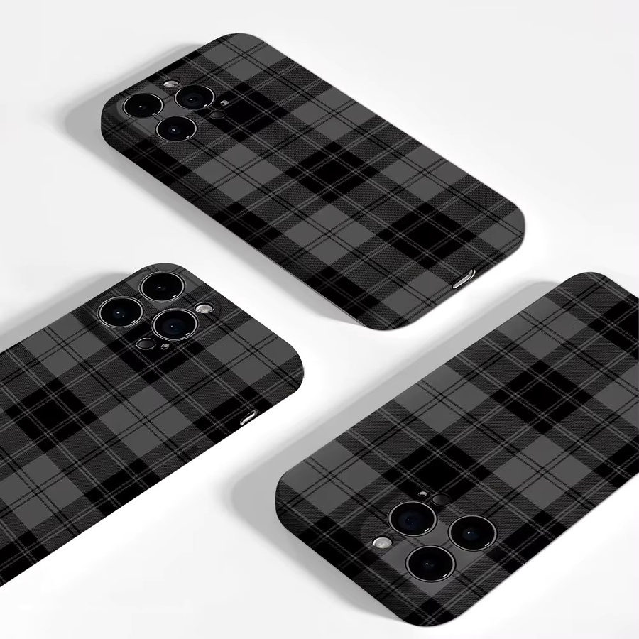 Robuste doppelschichtige Handyhülle von Potdemiel mit Karomuster für iPhone 17 16 15 14 13 Pro Max Plus in Schwarz-Grau mit Magnetfunktion - Bild 4