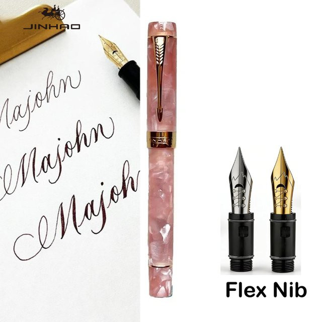 Jinhao 100 Füllfederhalter mit Majohn Gold Flex-Spitze in Gold, Blau oder Pink - Bild 1