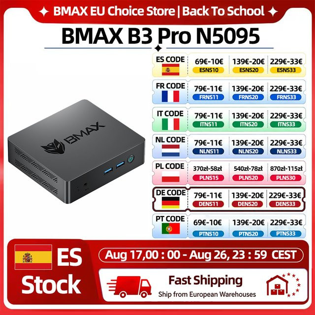 BMAX Mini-PC mit Windows 11, Intel N5095 Prozessor, 8GB RAM, 256GB SSD, HDMI, USB, Wi-Fi, Schwarz - Bild 1
