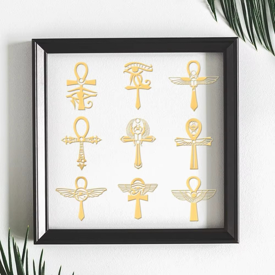 9 Stück selbstklebende Metallaufkleber in Gold mit ägyptischem Muster und Ankh-Symbol, Durchmesser: 4,06 cm - Bild 4