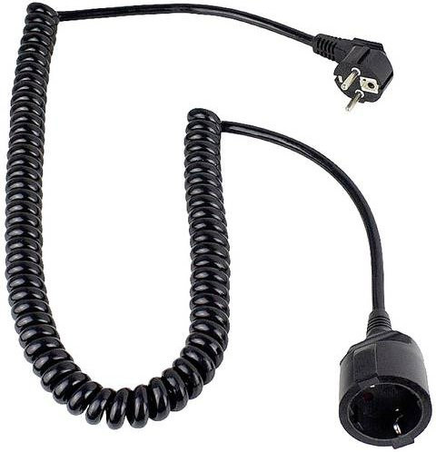 AS Schwabe Spiralkabel Strom Verlängerungskabel Schwarz 4m H05VV-F 3G 1,5mm² - Bild 1