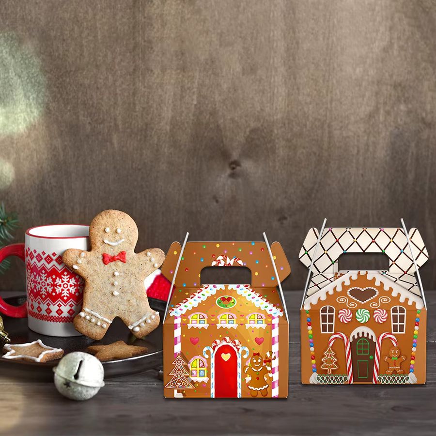 joy-enlife Weihnachts Geschenkboxen in Lebkuchen-Hausform, Multicolor, 6 oder 12 Stück für Candy und Cookies - Bild 3