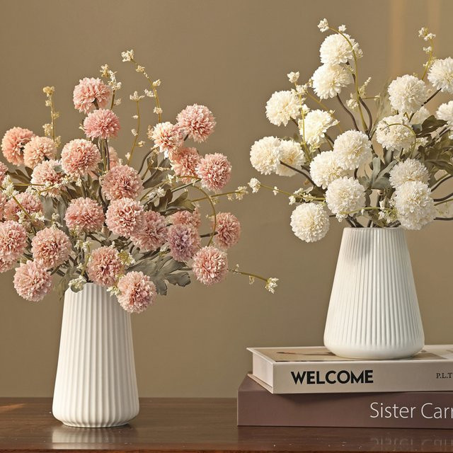 TTCY Kunstblumen Chrysanthemen aus Seide in Beige und Pink für Hochzeits- und Tischdekoration - Bild 1