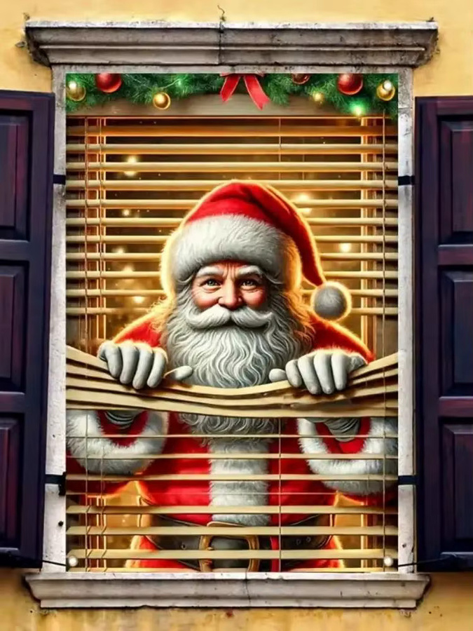 VIKAMA 2D-Weihnachtsmann-Vorhang-Dekoration in Mehrfarbig für Innen und Außen, rechteckiger Hängehintergrund für Weihnachts- und Silvesterpartys, B/H: 80 x 80 cm - Bild 5