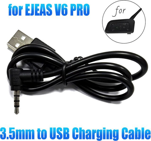 EJEAS V6 PRO USB-Ladekabel mit 3,5mm Klinkenstecker in Schwarz für Vnetphone V6, V4PRO, V6V und V4C Motorradhelm-Headsets - Bild 1