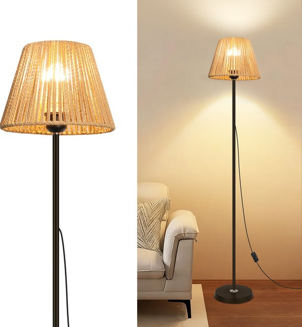 Oraymin Boho Rattan Stehlampe in Beige mit handgewebtem Lampenschirm, Höhe: 140 cm, E27 Fassung - Bild 1