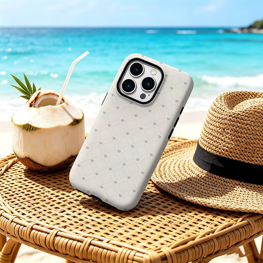 CaseChic MagSafe Schutzhülle mit Herz-Doodle-Design für iPhone 17 16 15 14 Plus Pro Max, matte stoßfeste Bumper-Hülle aus hartem PC in Creme-Grau - Bild 3