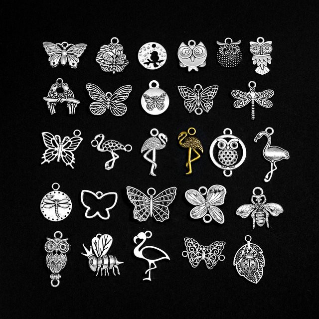 Fezrgea Charms Anhänger, Schmetterling Vogel Flamingo Eule Biene Libelle, Silber, Unisex - Bild 1