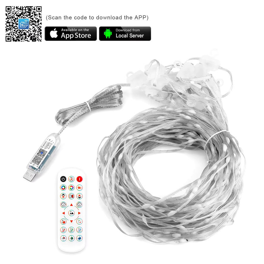 Guillermo LED-Fenstervorhang-Lichterkette mit 400 RGBIC LEDs, intelligente App-Steuerung und programmierbarem Text-Display in Multicolour für Weihnachts- und Hochzeitsdekoration - Bild 2