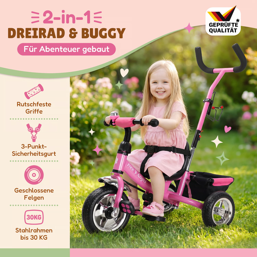 Spielwerk Kinderdrehrad Free Angel Pink Metall mit Schiebestange ab 18 Monaten - Bild 2