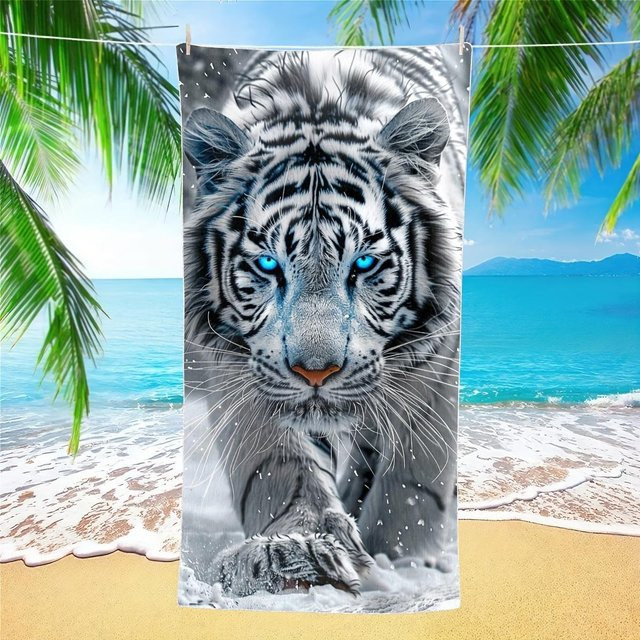 JINGYUE Pet Strandtuch mit weißem Tigerdruck, weich und super saugfähig, B/H: 40 x 60 cm - Bild 1
