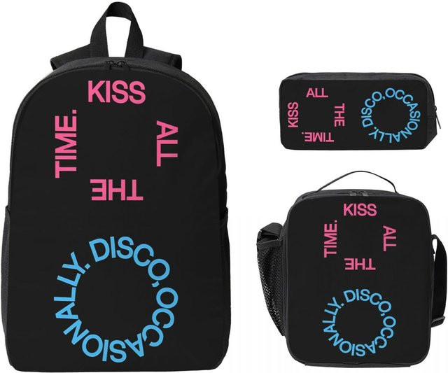 Fancy Style Studio Harry Styles Kuss All The Time Schulset für Kinder mit Rucksack, Federmäppchen und Brotdose in Schwarz - Bild 1