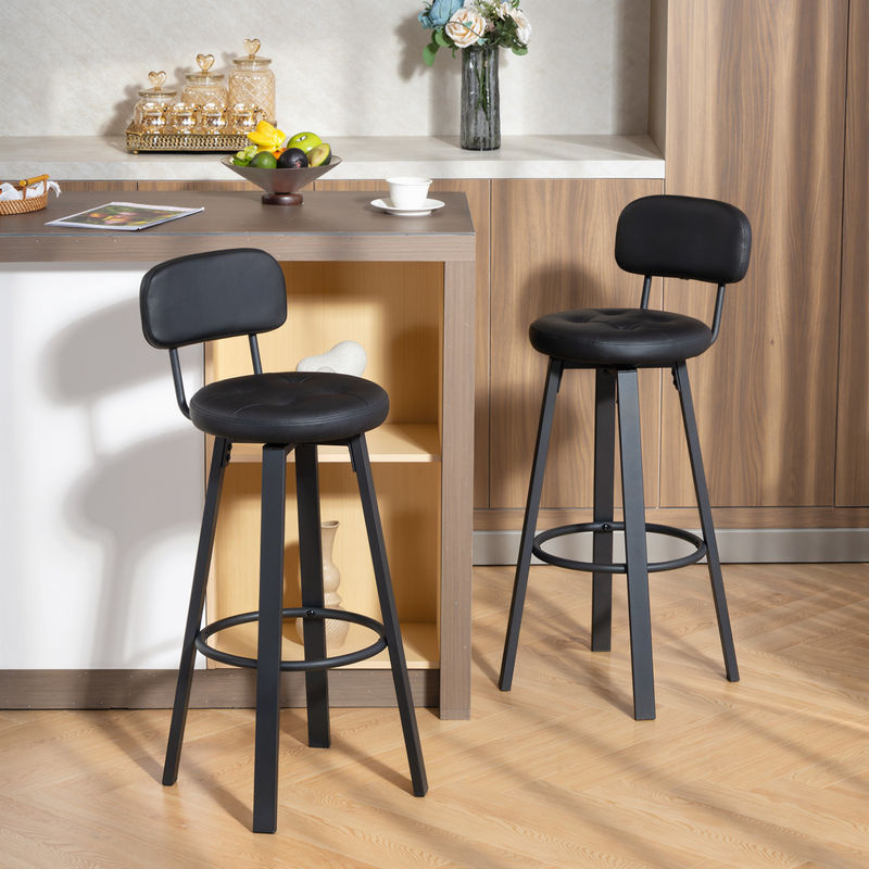 HOMCOM Barhocker 2er Set, drehbare Barstühle aus Kunstleder mit Rückenlehne und Fußstütze, Schwarz, Sitzhöhe: 76,5 cm - Bild 2