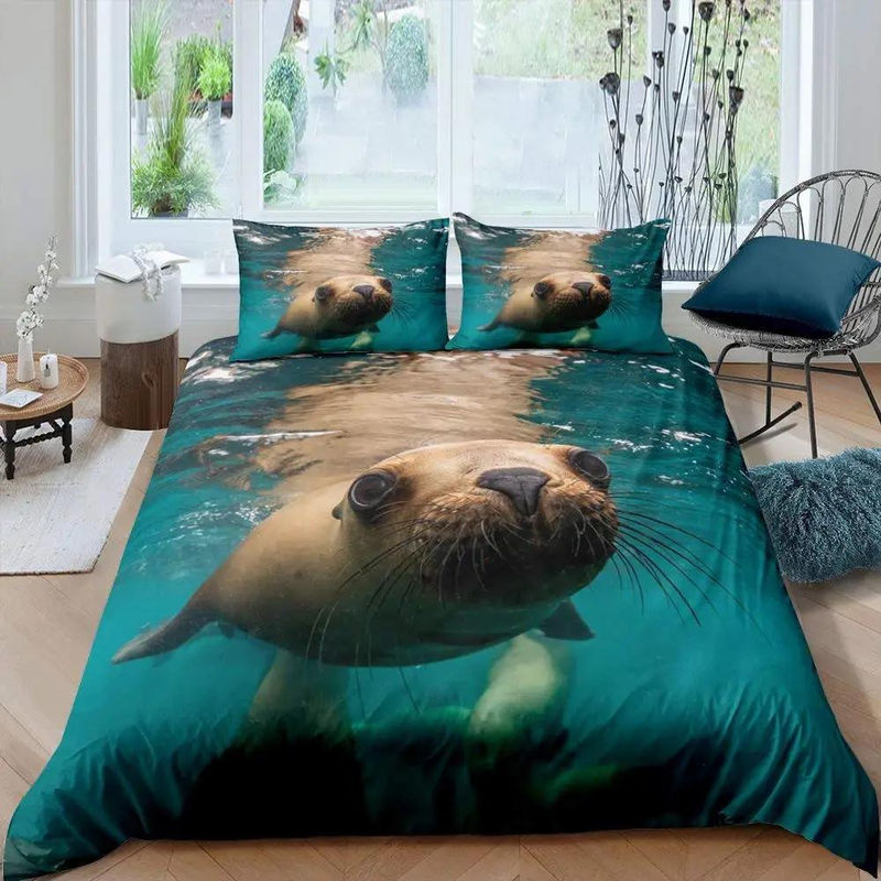Binchi Outdoor Product Bettwäscheset Robben-Design in Blau, 2-teilig, Polyester, B/H: 140 x 210 cm - Bild 3