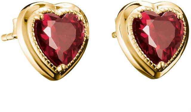Thomas Sabo Ohrstecker Herz Granatrot, 925 Silber, vergoldet, Damen - Bild 1