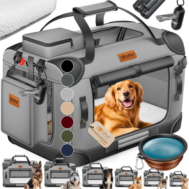 LOVPET Faltbare Hundebox mit Hundenapf als Transporttasche für Hunde und Katzen - Bild 1