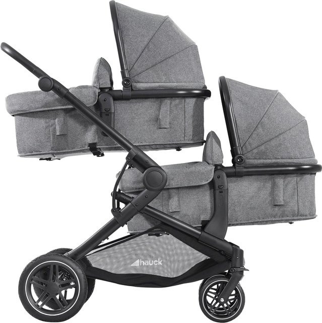 Hauck Geschwisterwagen Atlantic Twin Zwillingswagen und Kombikinderwagen in Grau mit Aluminiumgestell und Federung - Bild 1