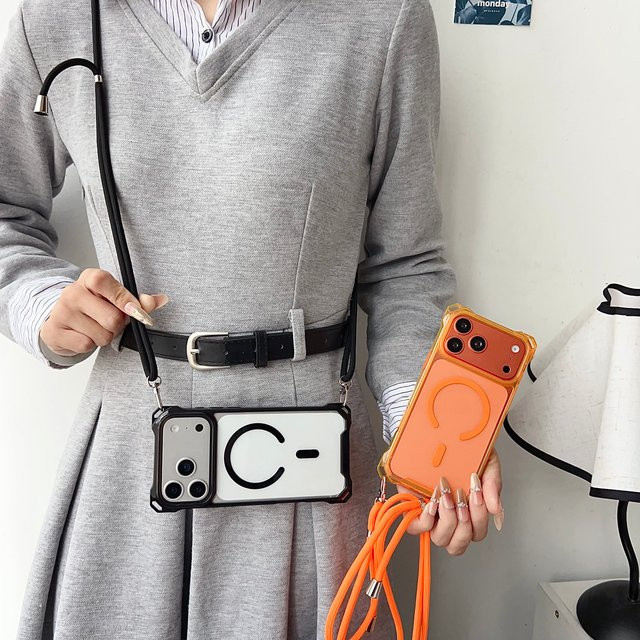 ZHANZHI Verstellbare Crossbody Lanyard-Telefonhülle mit Magnetfunktion für iPhone 17 Pro Max, 16, 15, 14 Plus und 13 Pro in Schwarz - Bild 1
