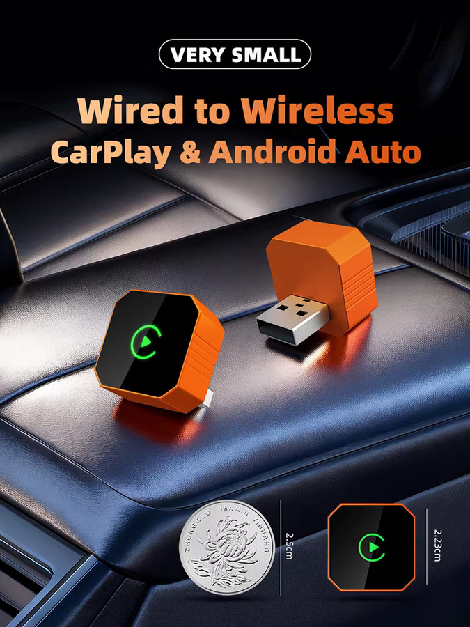 EKIY 2in1 Wireless CarPlay Dongle und Android Auto Adapter Smart AI Box für intelligente Autosysteme in Orange - Bild 6
