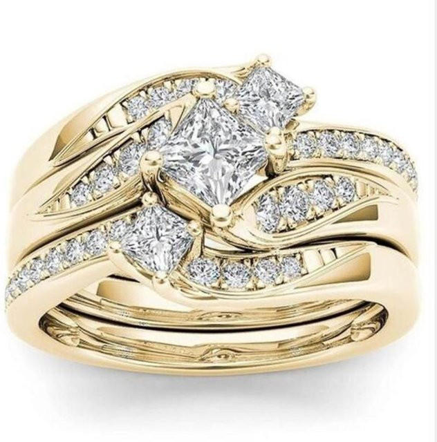 YIRAN Jewelry Ringe Set, Messing, Gold, Zirkonia, Damen - Bild 1