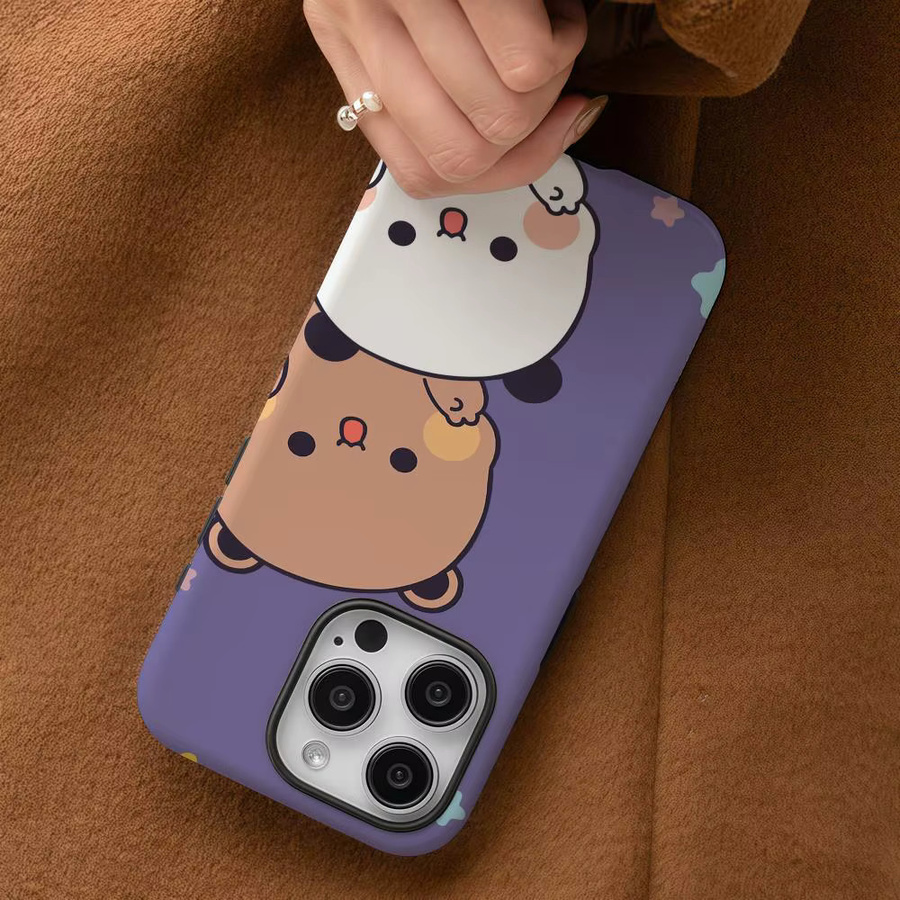 Bubu Dudu Handyhülle für iPhone 17 16 15 14 13 12 Pro Max Plus in Weiß und Lila mit glänzender HD-Doppelschicht-Flüssighartschale - Bild 4