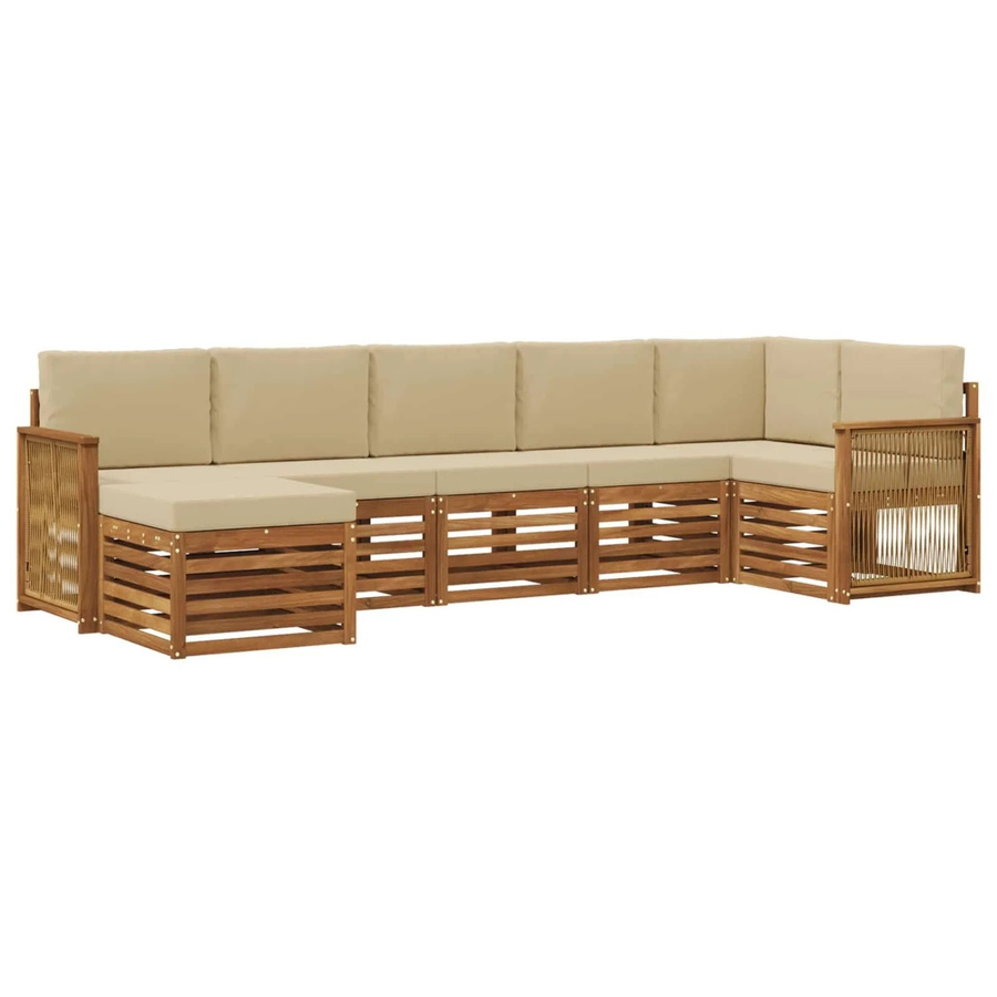 vidaXL Ecksofa Set aus massivem Akazienholz und wetterfestem Polyester in Natur-Beige - Bild 2