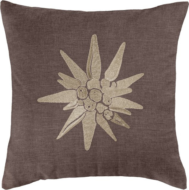 ERWIN M. Dekokissenbezug Alpino mit Edelweiß-Blumenmotiv in Braun, Breite: 40 cm, Länge: 40 cm - Bild 1