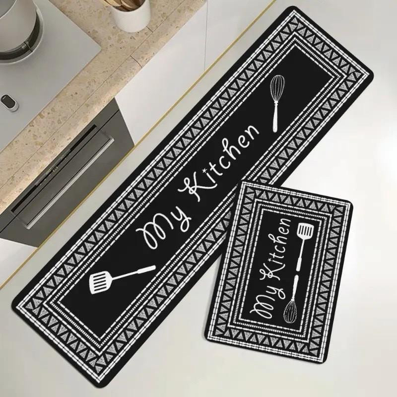 Rutschfester Druckteppich für Küche und Flur in Schwarz, B/T: 40 x 120 cm - Bild 2