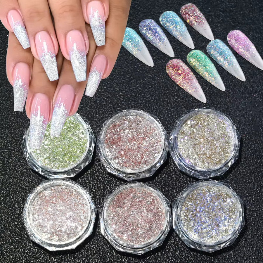 Nagelpulver Crushed Diamond, 6 Gläser, Schimmernd, Holografisch - Bild 2