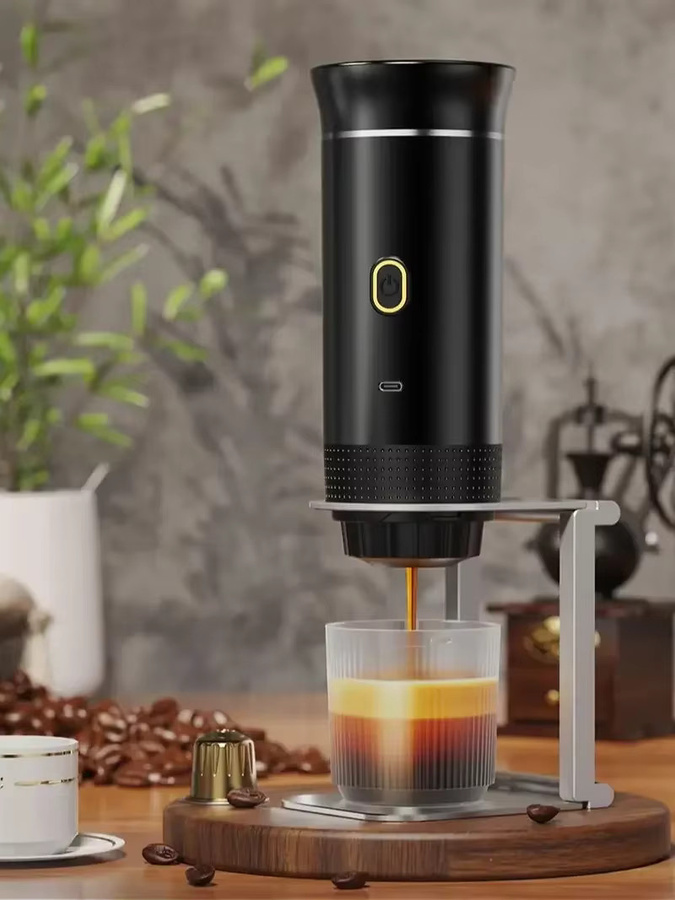 DENOKIN 3-in-1 Tragbare Espressomaschine für unterwegs und zu Hause, Drahtlose elektrische Reise-Kaffeemaschine für Kapseln und Pulver, Grau/Schwarz - Bild 4