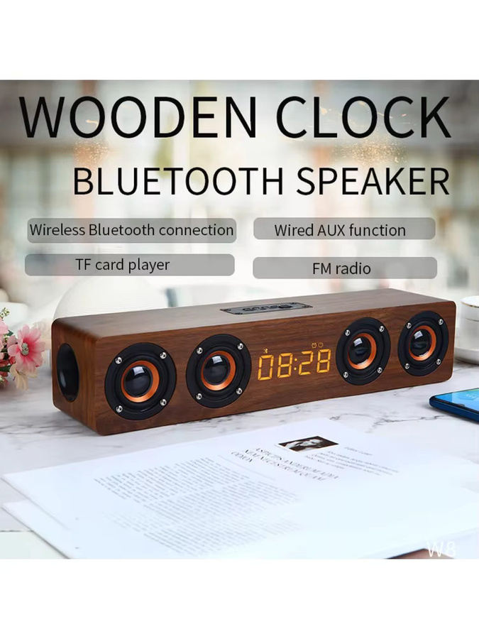 WOKLOK Wiederaufladbarer Holz-Wecker mit Bluetooth-Soundbar, Subwoofer und UKW-Radio für dein Heim oder E-Sport-Spielzimmer - Bild 5