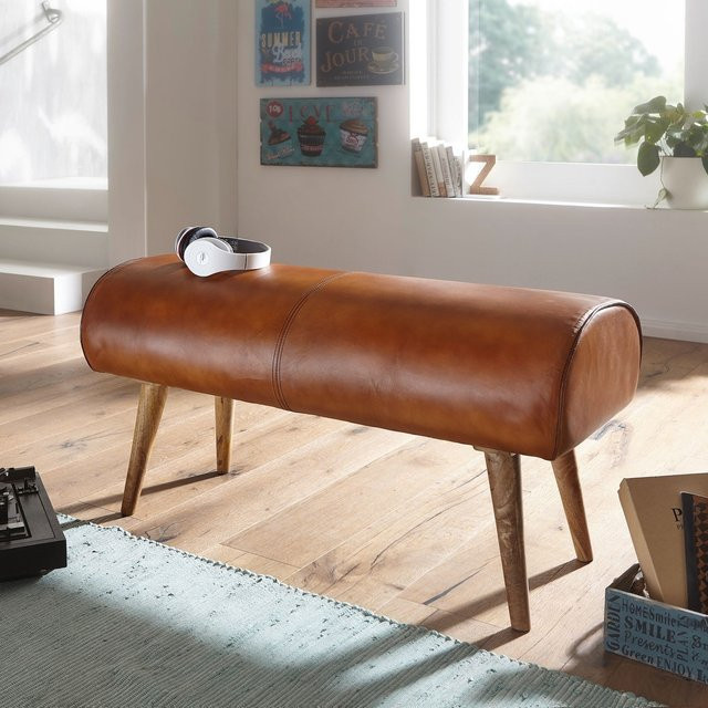 Finebuy Sitzbank Turnbock aus Echtleder in Braun, B/H/T: 100 x 40 x 53 cm - Bild 1