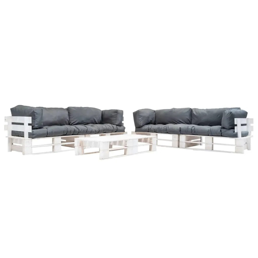 vidaXL 6-tlg Paletten-Lounge-Set aus behandeltem Kiefernholz mit Kissen in Grau und Weiß - Bild 2
