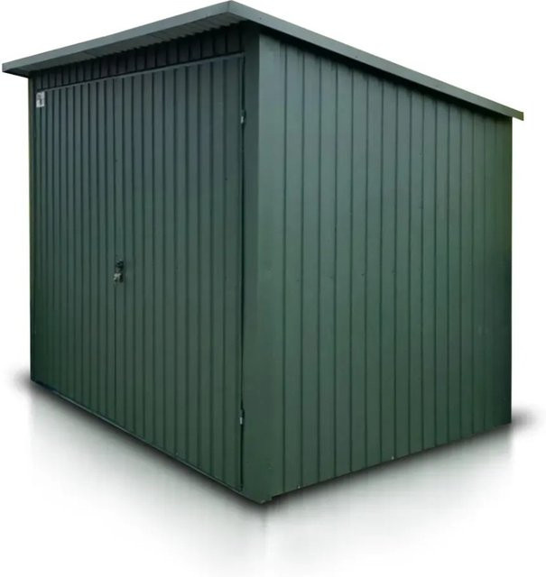 Liderstal Gerätehaus Standard aus Blech in Grün mit Pultdach und zweiflügeliger seitlicher Öffnung B: 300 cm, T: 300 cm, H: 220 cm - Bild 1