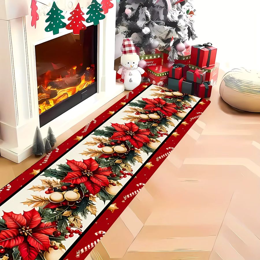 VIKAMAB Weihnachtsteppich mit Blumenglockenmuster, rutschfest und maschinenwaschbar für Wohnzimmer, Flur oder Schlafzimmer - Bild 3