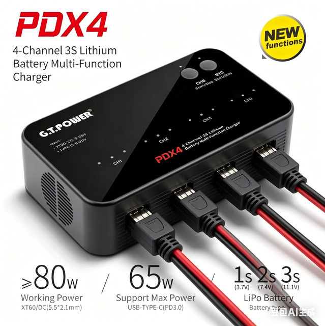 GT POWER PDX4 80W 4CH 3S Lithium-Polymer-Balancierladegerät für RC-Autos, Hubschrauber und FPV-Drohnen in Schwarz und Weiß - Bild 1