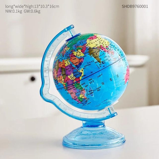 Globus-Spardose für Kinder aus Kunststoff in Multicolour, moderne Weltkarte-Sparschwein-Dekoration, Höhe: 16,0 cm, Breite: 13,0 cm, Tiefe: 13,0 cm - Bild 1