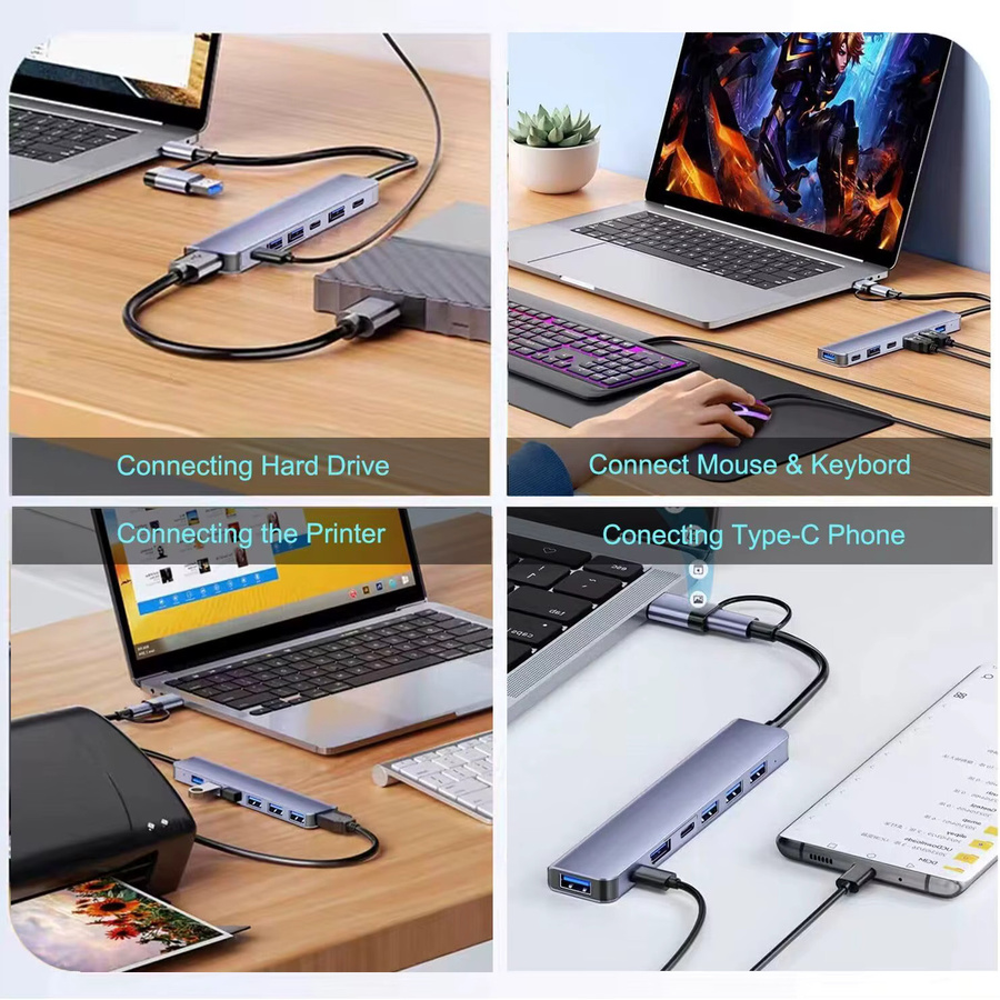 Schlanker 7-in-1 USB-C-Hub mit USB 3.0 und USB 2.0 für Laptops, MacBook und iPad in Silber/Grau - Bild 5