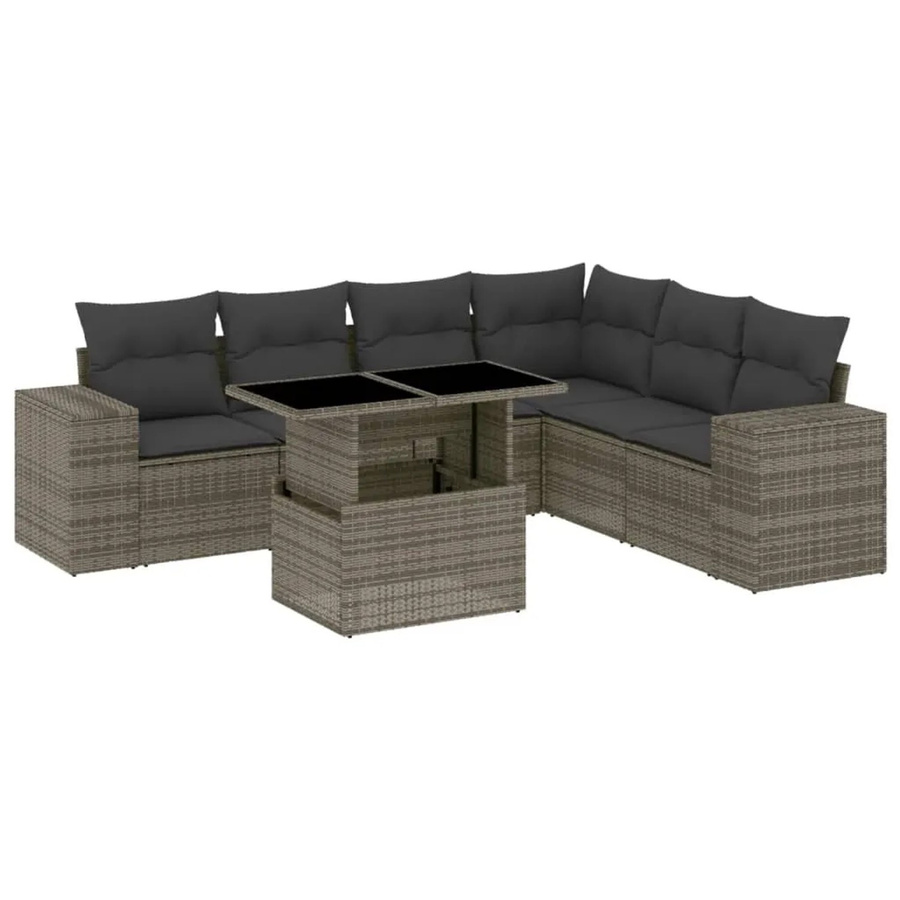 vidaXL 7-tlg Garten-Sofagarnitur aus Poly Rattan mit Kissen in Grau - Bild 2