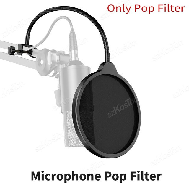 SZKOSTON Professionelles Studiomikrofon Set mit Popfilter, flexiblem Schwanenhals und zweilagigen Windschutzscheiben in Schwarz für AM8T BM88 K688 Mic - Bild 1