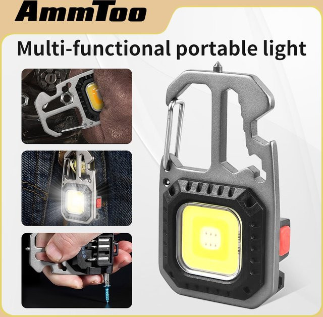 AmmToo Mini-LED-Licht als wiederaufladbarer COB-Schlüsselanhänger in Weiß für Outdoor, Camping und Arbeit - Bild 1